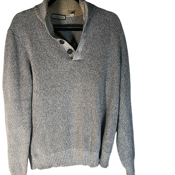 Gh Bass Co Heavy Knit Sweater Shawl Cotton Button Gray Size L Pullover - Picture 1 of 5